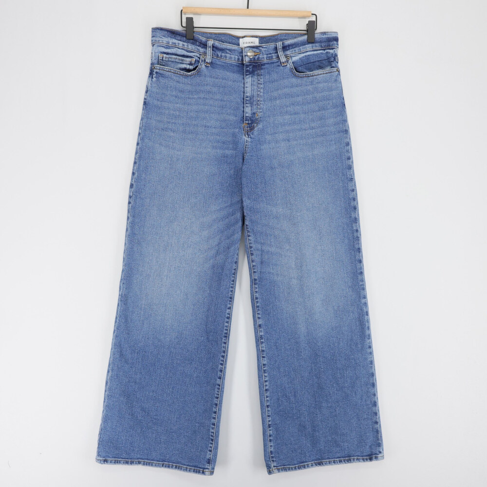 Frame Le Slim Palazzo Jeans Womens 33 Blue Bixby High Rise Wide Leg Stretch